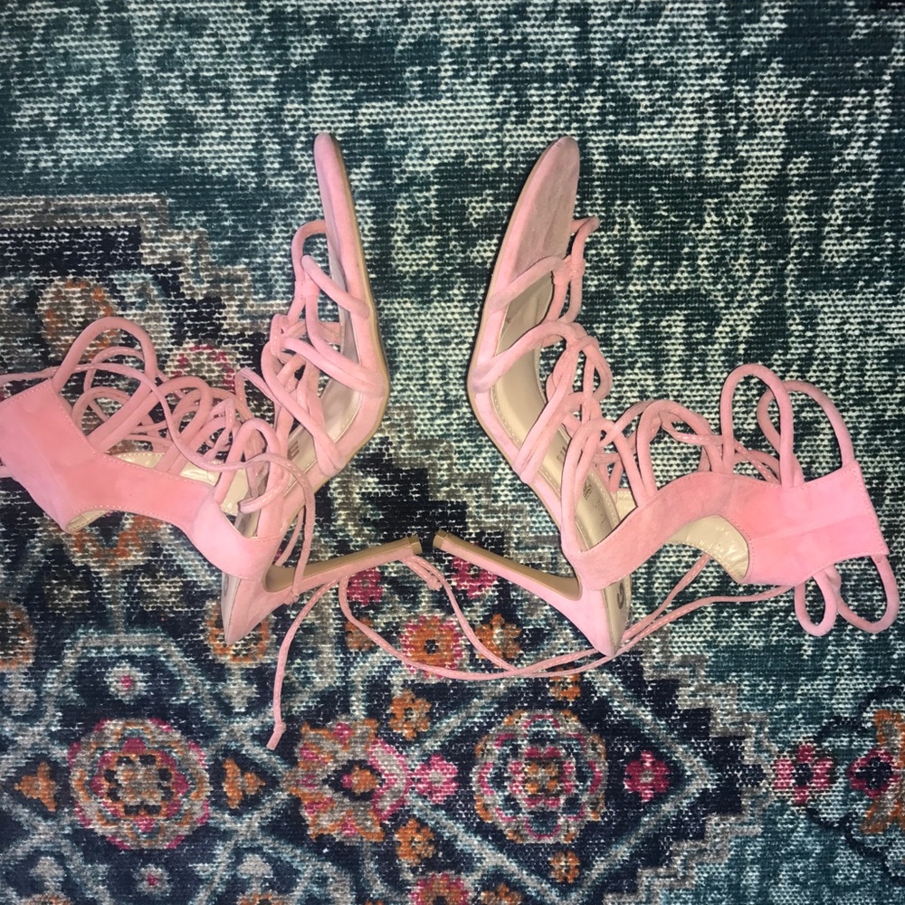 Baby pink lace up sandals