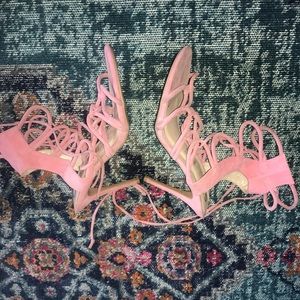 Baby pink lace up sandals