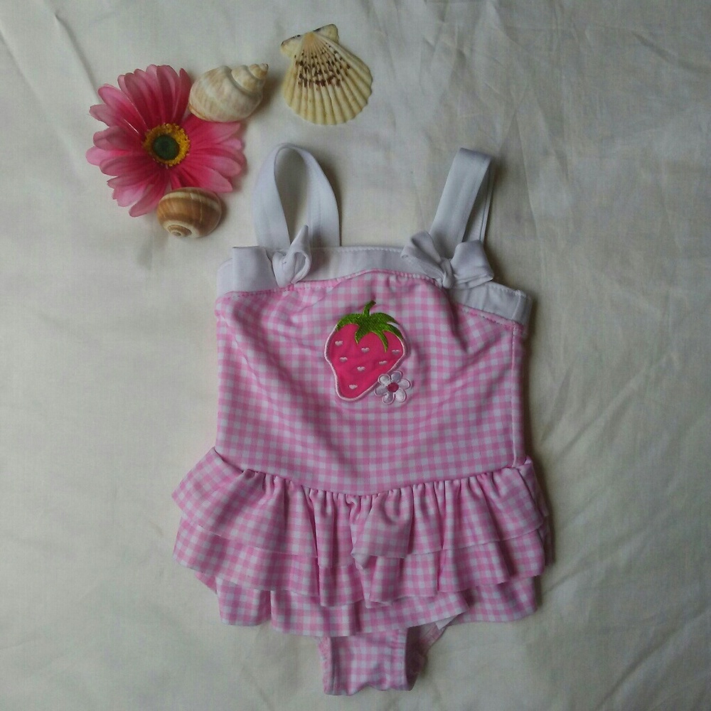 Baby Girls Pink Plad Bathing Suit