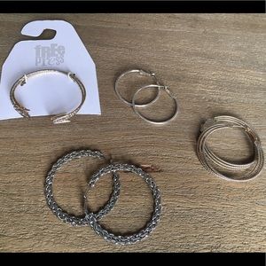 Lot of 3 pairs of hoops and 1 bracelet set