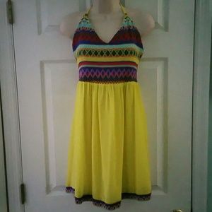 BOHO FESTIVAL COLORFUL EMBROIDERY HALTER DRESS NEW