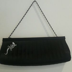 Preston & York black satin clutch w jewel embellis