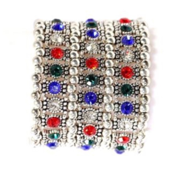 3 Row Silver Multi Crystal Beaded Bracelet - Picture 1 of 5