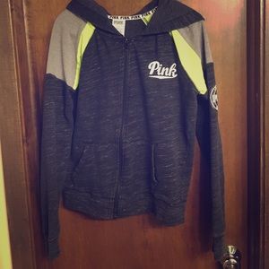 PINK black, green, and white hoodie