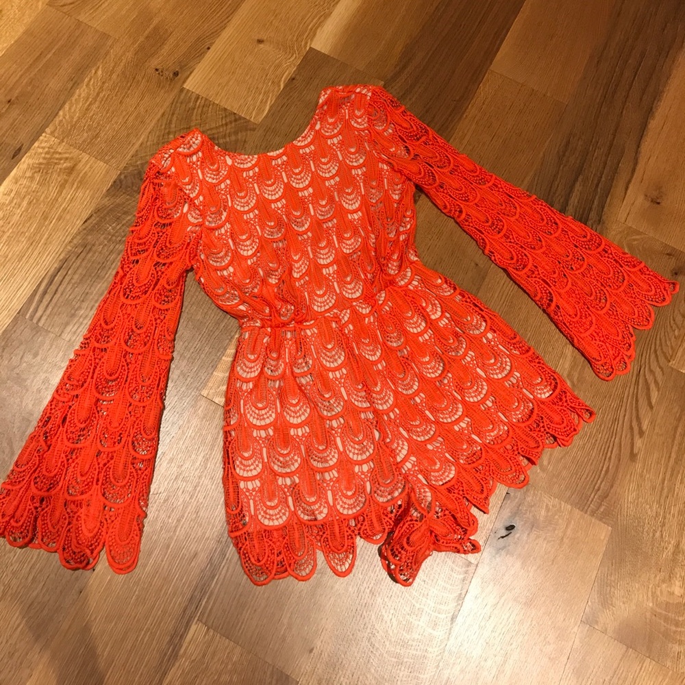 The Laundry Room coral lace romper NWT.