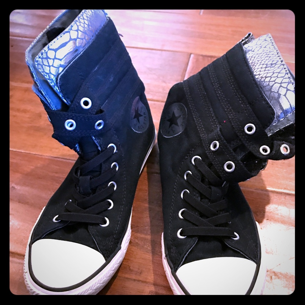 Hi-top converse with metallic snakeskin print