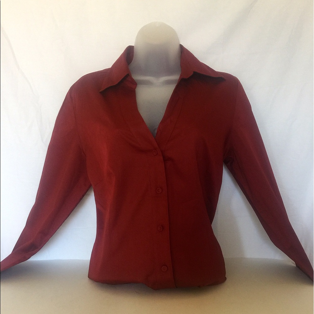 Ann Taylor Red Button Down Long Sleeves NWT