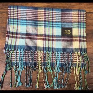 Wool/cashmere winter plaid scarf.