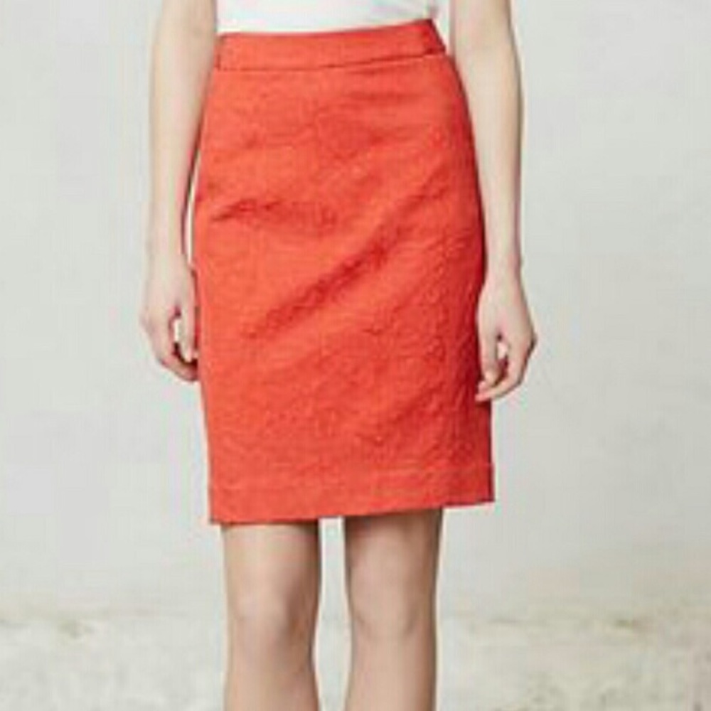 Anthropologie Rose Brocade Pencil Skirt