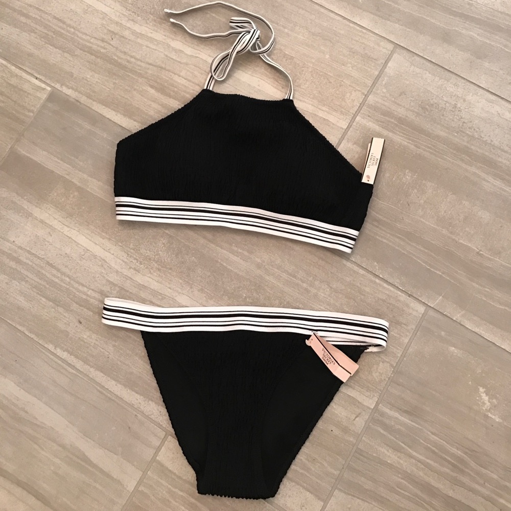 NWT Victoria's Secret Black Smocked Halter Bikini