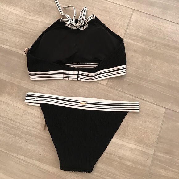 NWT Victoria's Secret Black Smocked Halter Bikini - Picture 2 of 7