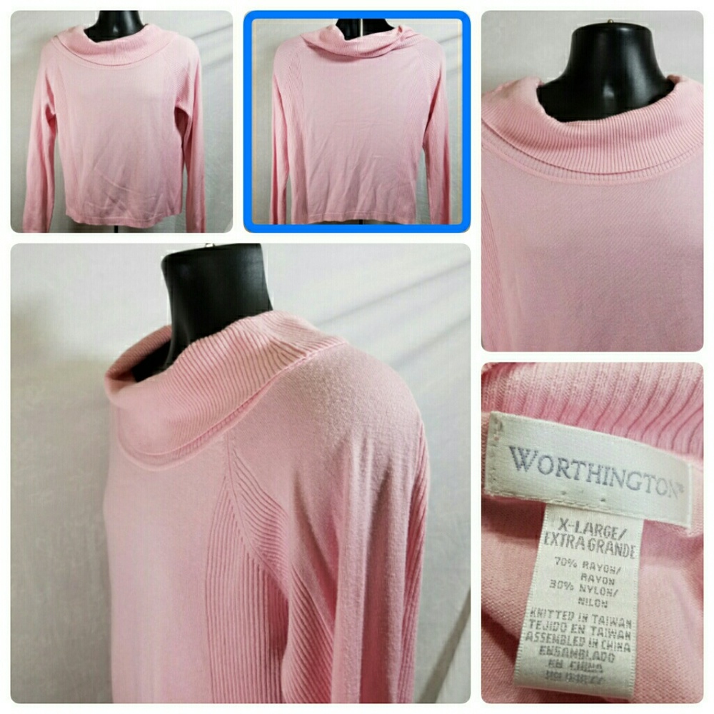 Worthington Pink Cowl Neck Sweater Size XL