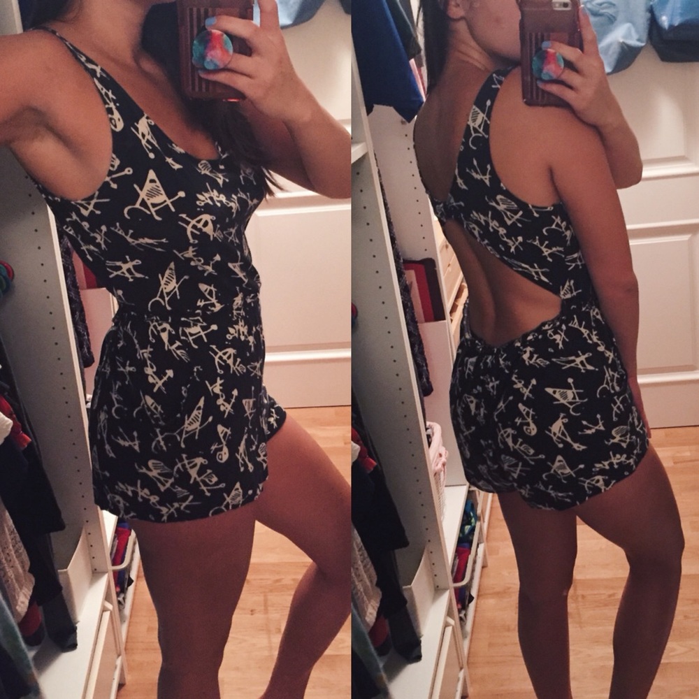 Navy blue open back romper