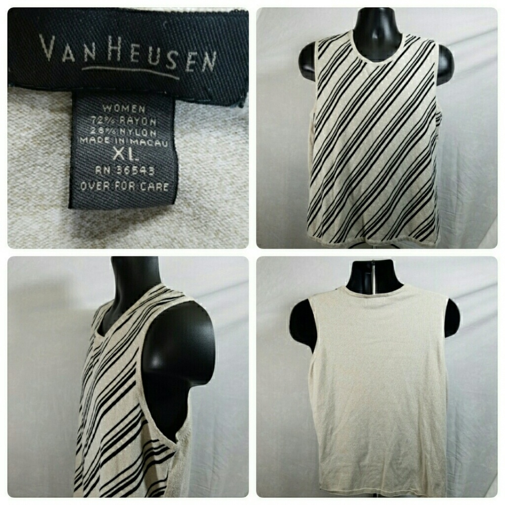 Van Heusen Womens Tan Striped Tank Top Sz XL EUC