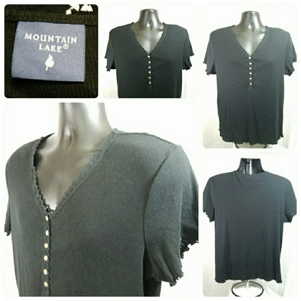 Mountain Lake Black V-Neck Henley Shirt Sz XL EUC