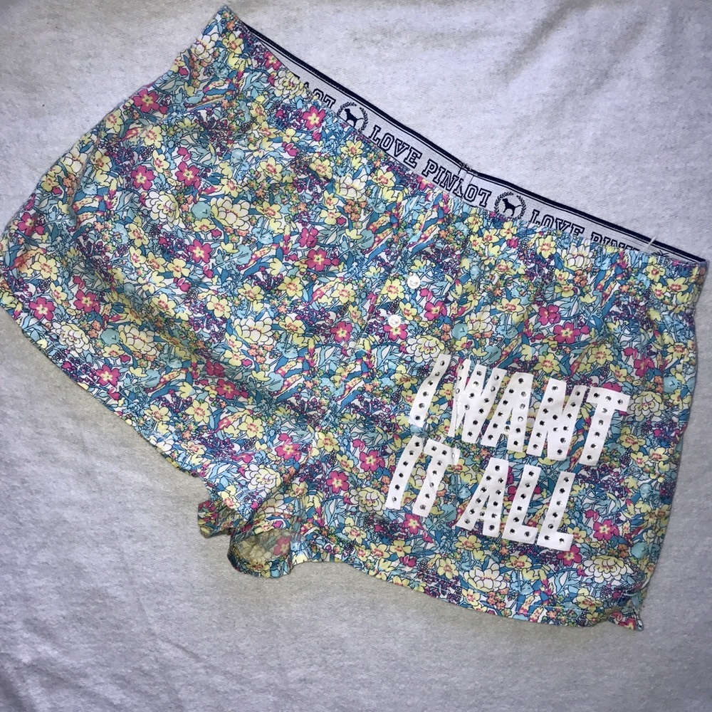 VS PINK Boxer Lounge Shorts Bright Flowers Comfy