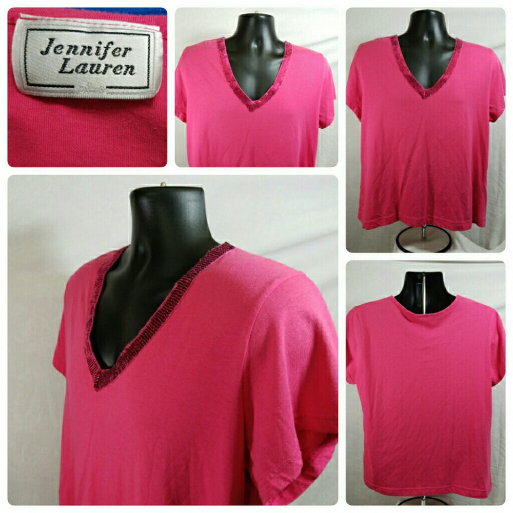 Jennifer Lauren Pink V-Neck Sequined Sz 2X EUC
