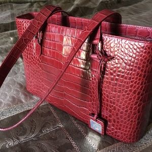 Ralph Lauren Red leather alligator-embossed purse.