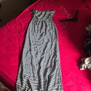 Blue and white striped maxi dress