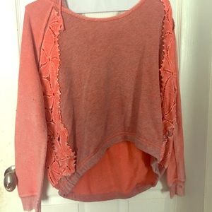 Coral Hoodie with floral trim siding 🌸