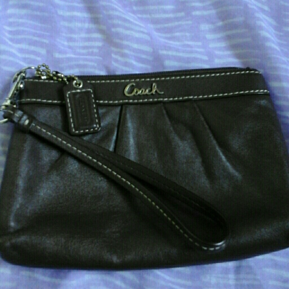 Chocolate leather coach wristlet