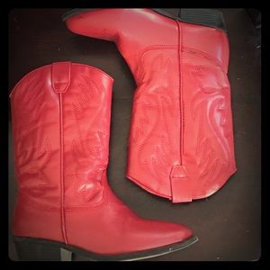 👢Girls hand stitch leather red cowboy boots! 🤠
