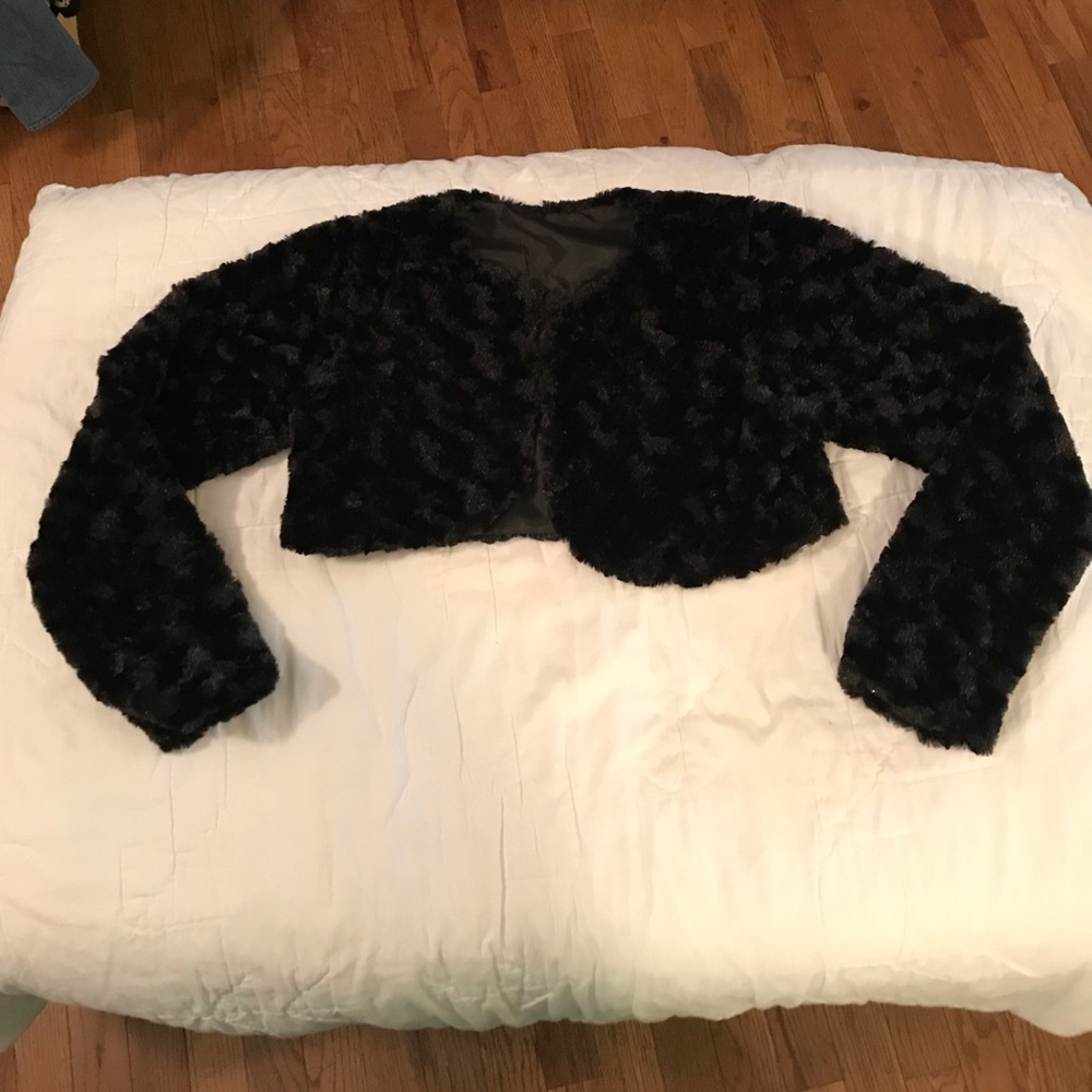 Girls black faux fur cardigan