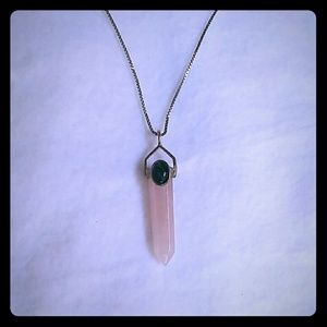 Silver necklace with pink crystal pendant