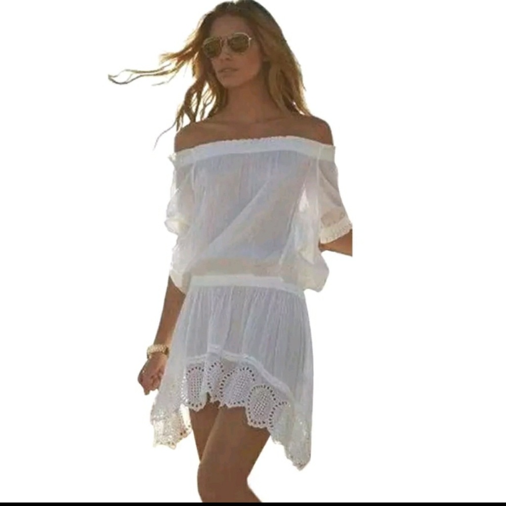 Off shoulder see trough beach dress