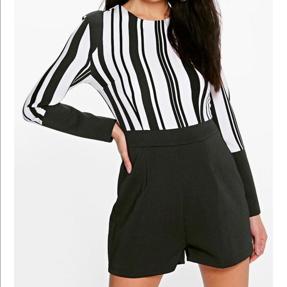 Dressy Black & White Stripe Romper