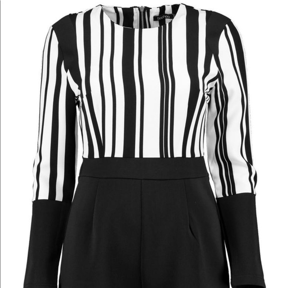 Dressy Black & White Stripe Romper - Picture 2 of 4