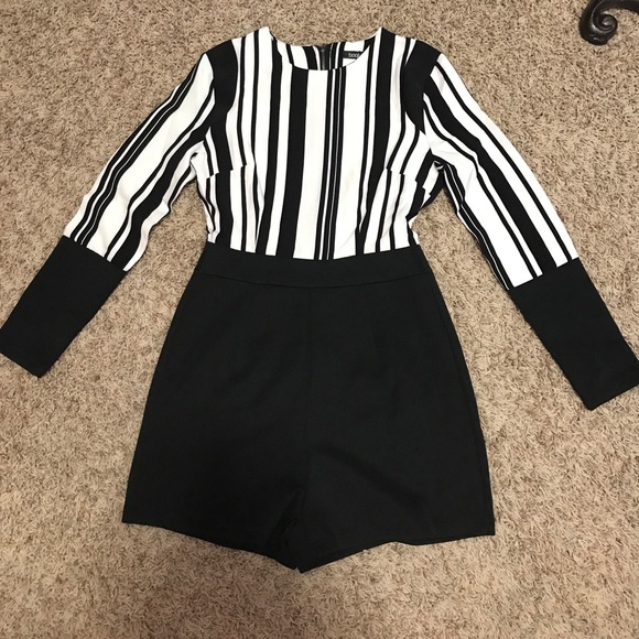 Dressy Black & White Stripe Romper - Picture 4 of 4