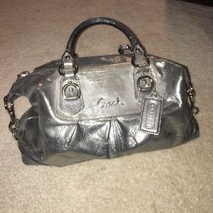 Silver metallic coach hand bag