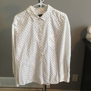 J. Crew White with Navy Polka Dots Button Down.