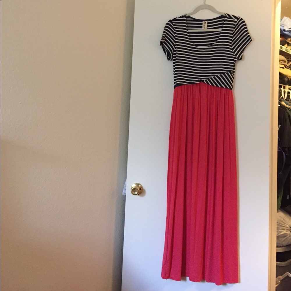 Pink and blue maxi dress