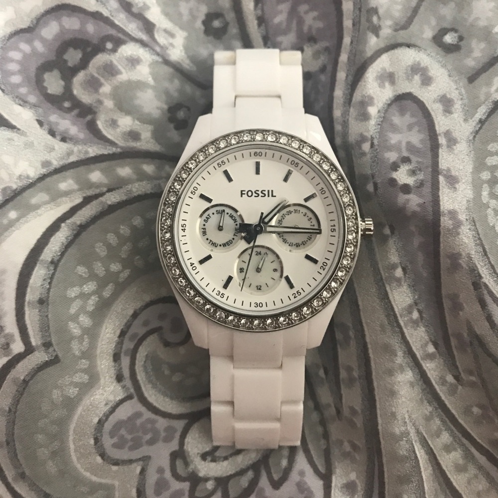 White Fossil Watch