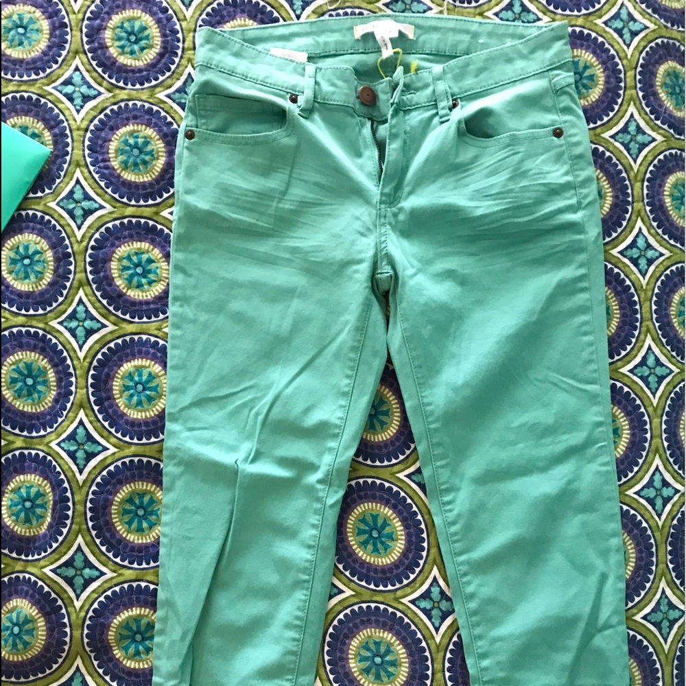 BCBG size 27 teal Capri pants