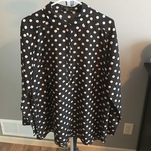 Ann Taylor Black With Cream Polka Dot Button Down