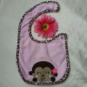 Baby Girls Pink Cheeta Print Monkey Bib
