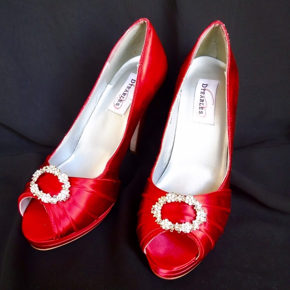 Ruby Red Platform Peep-Toe Pumps - Picture 2 of 4