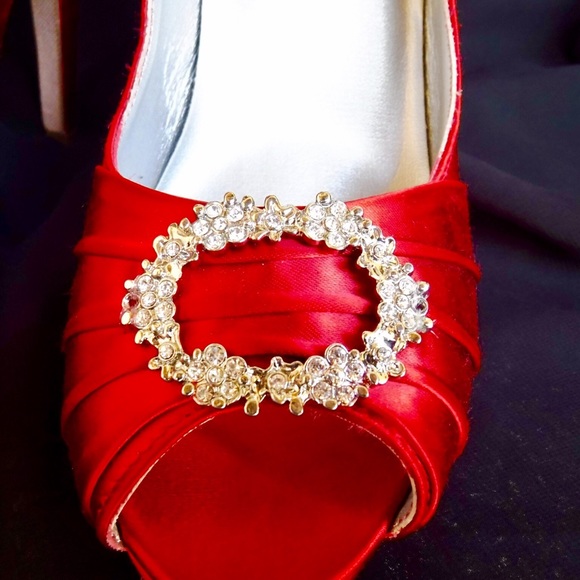 Ruby Red Platform Peep-Toe Pumps - Picture 3 of 4