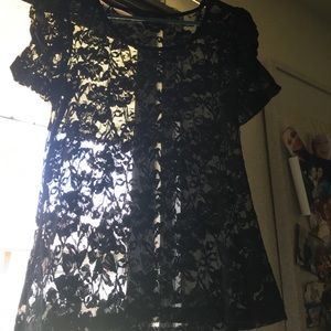 Black mesh top with flowers