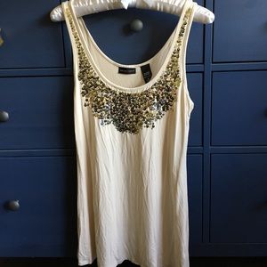 Tan tank with gold sequins