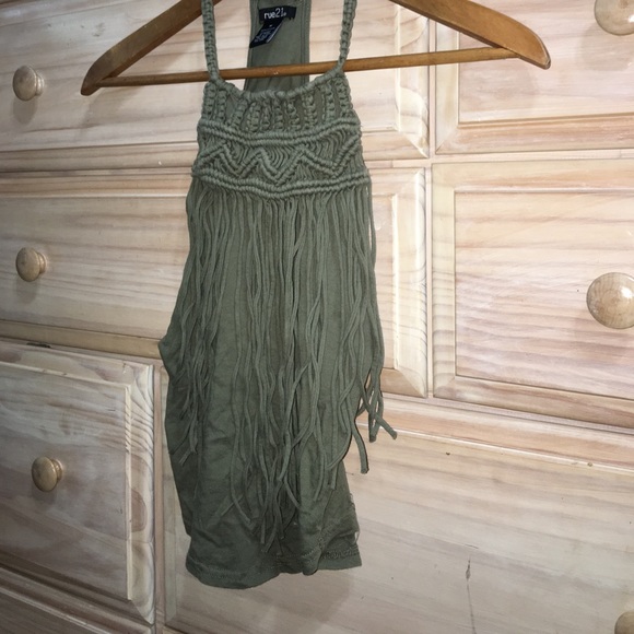 Rue21 Tops - rue 21 green fringe tank top