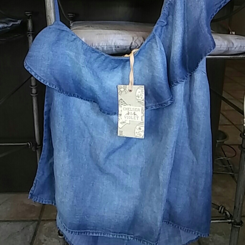 Chambray one shoulder top