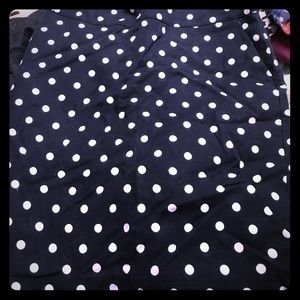 Navy pencil skirt w/ white polka dots, size 12