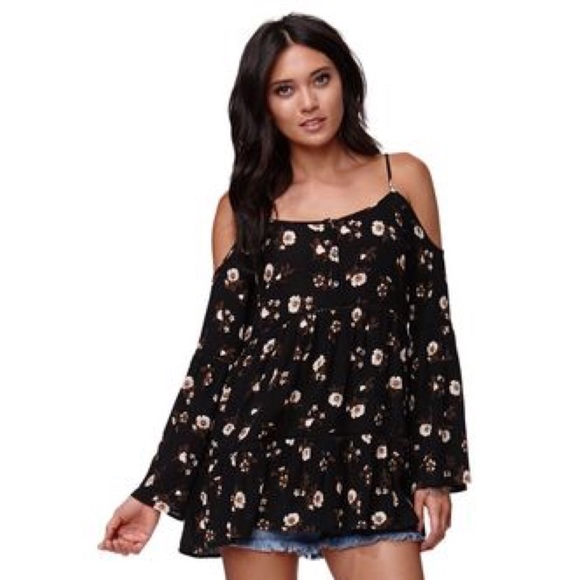black floral cold shoulder top