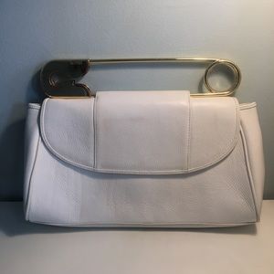 Bodhi White Leather Safety Pin Clutch