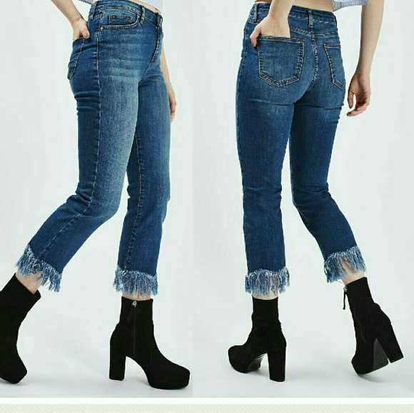 Topshop Denim - Topshop Moto Fringe Hem Dree Cropped Jeans