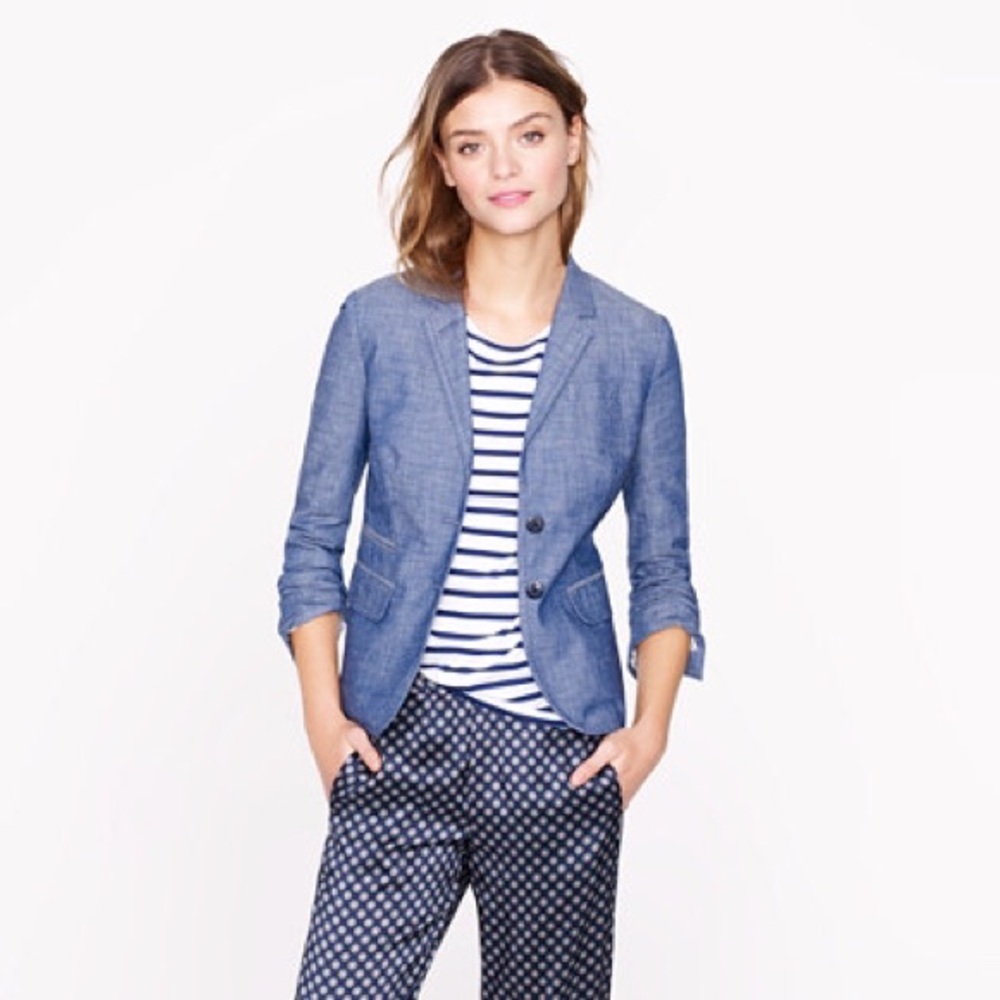 J Crew Schoolboy blazer in chambray linen